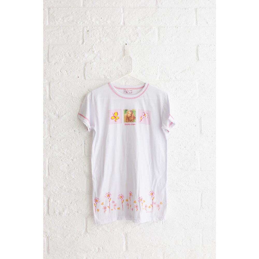 Vintage Britney Spears Graphic Tee Shirt Y2K Pink Stitching Floral Top 2000